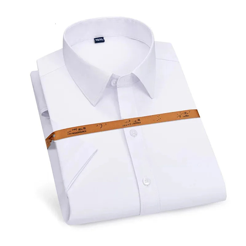 Stretch Anti-Wrinkle Short-sleeved Casual Shirt Mens Summer Fashion Solid Color Formal Business Dress Shirt White Blue Pink 250417