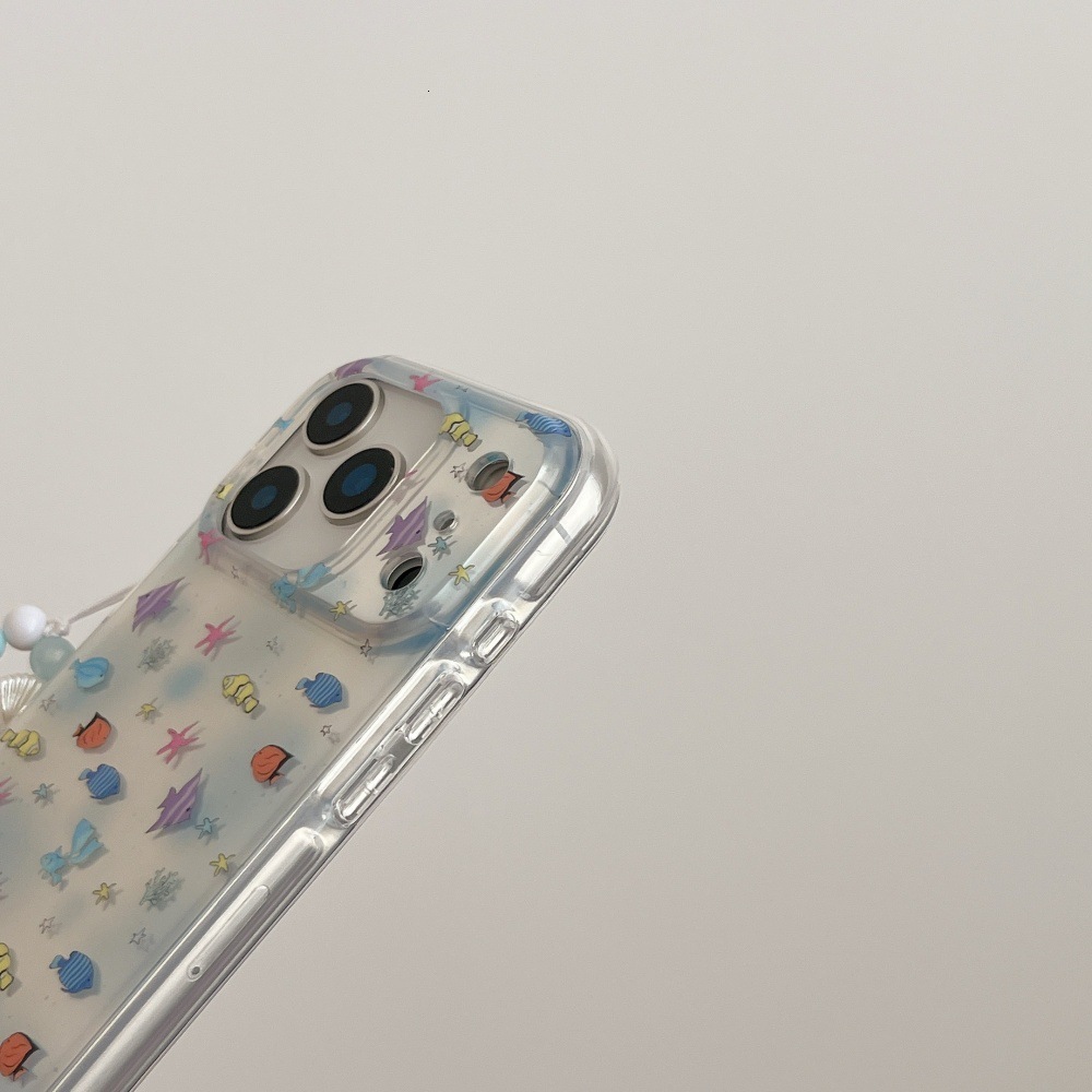 Full Screen Underwater Creatures Phone Case Compatible with iPhone 17/16 Pro Max Cartoon Bracelet Case iPhone 15/14 Pro