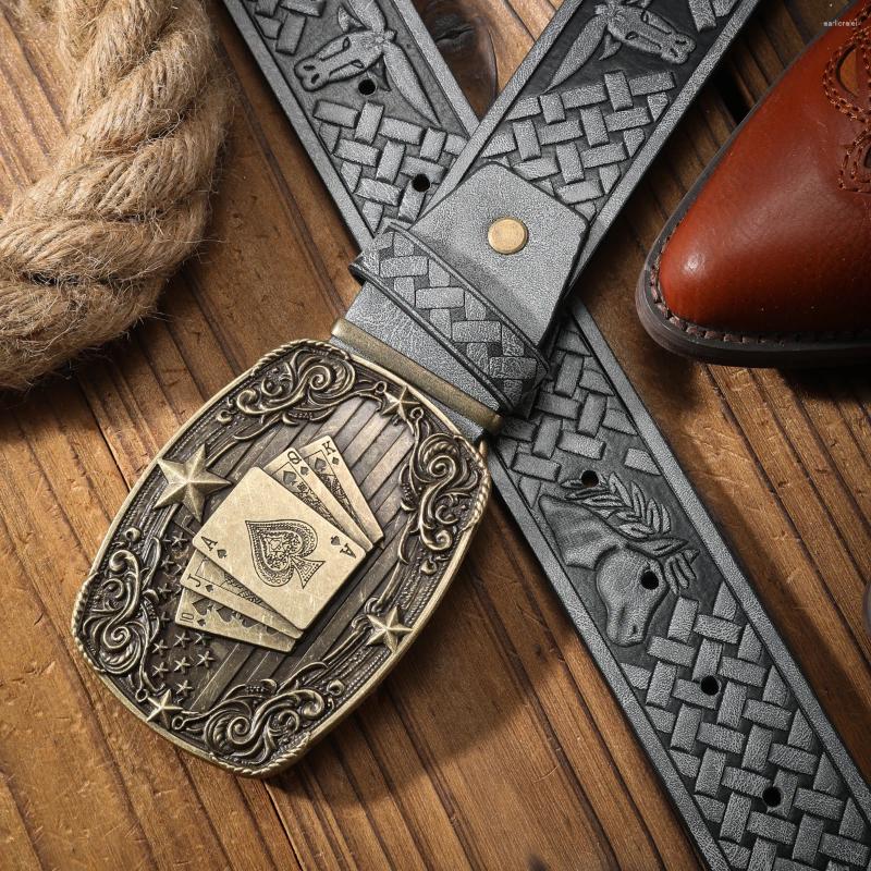 Belts A Classic Retro PU Material Embossed Belt Metal Plate Buckle Head Men And Women The Same Daily Casual Delivery Punch Nails