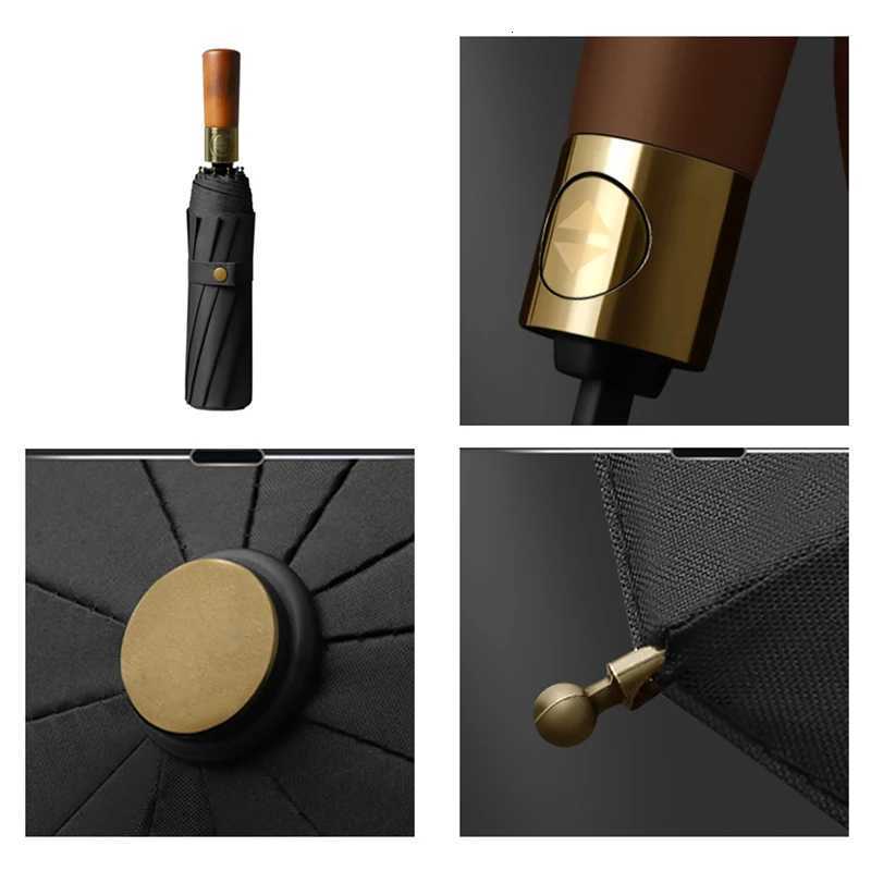 UV Umbrella for Men Women 12Ribs Wooden Handle Automat Umbrella Windproof Fold Strong Vinyle Business Luxury Travel Accessories C251117