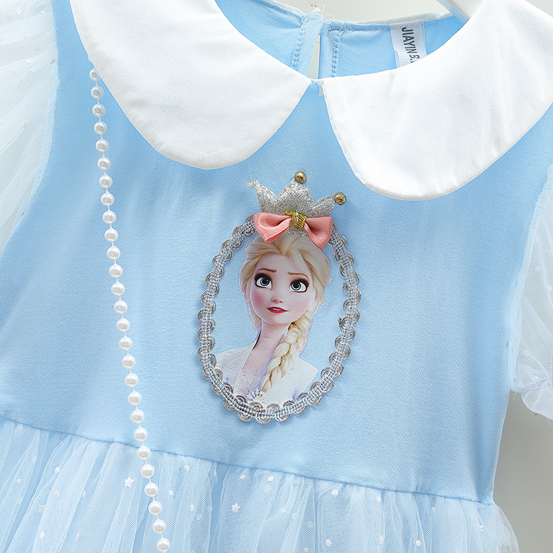 DISNEY Baby girl Elsa princess dress kids designer clothes Frozen mesh dress baby short-sleeved dress summer outfit