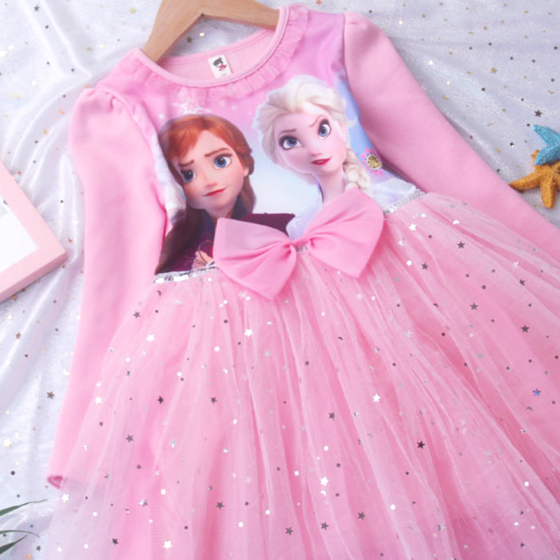 DISNEY Baby girl Frozen princess dress kids clothes Elsa long-sleeve baby pure cotton autumn clothes girl puffy dress birthday outfit.