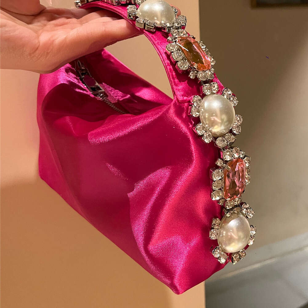 french style evening ostrich feather lunch box handmade diamondstudded flower pearl gemstone silk satin handbag phone bag