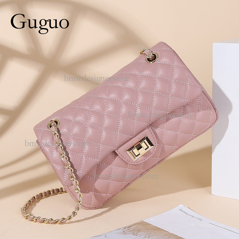 Guguo Designer Lingge Luxury Handbag Top Leather Fashion Chain Single Shoulder Crossbody Bag Metal Buckle High End Versatile Style Small Square Bag