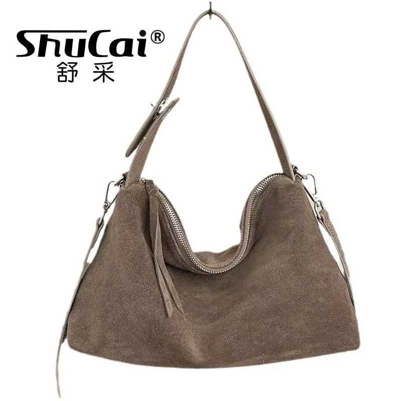 New Arrival Fashion autumn winter big Boston handbag soft matte suede cowhide womens handbag shoulder cross body womens handbag gray brown Z250417