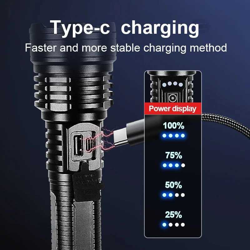 Ultra Powerful 1000000LM Flashlight Rechargeable 18650 Torch High Power XHP360 LED Flashlight Work 12H Camping Tactical Lantern M251117