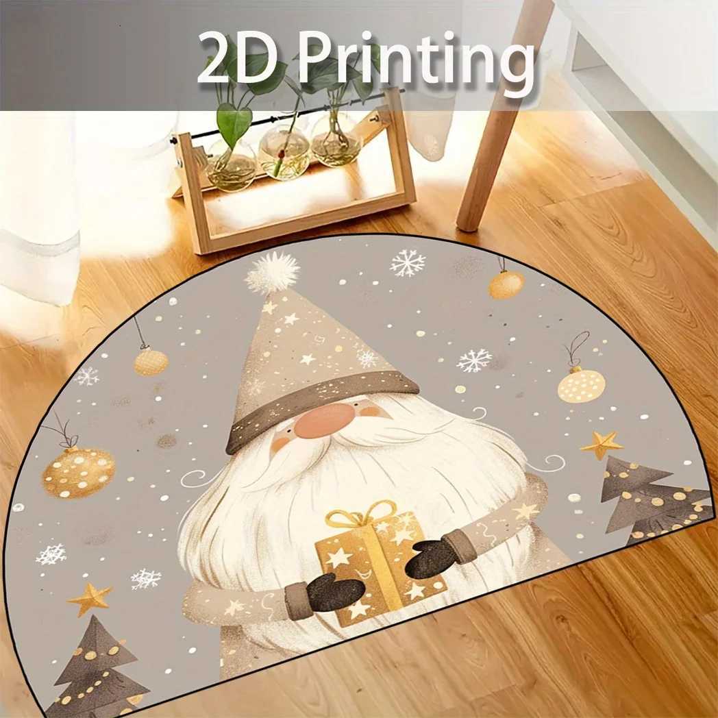 VIKAMA Santa Claus Carpet Christmas Decoration Half Round Door Mat Entrance Carpet Easy to Maintain Home DecorationM251117