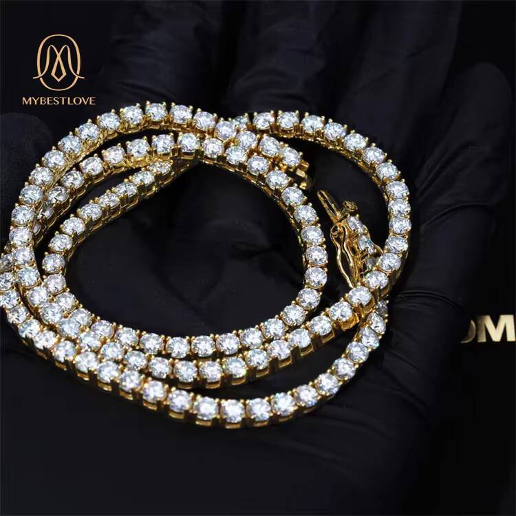 AAA Gems 4mm Hip Hop Square Diamond Tennis Chain Big Moissanite Tennis Chain Moissanite Tennis Chain Choker Jewellery