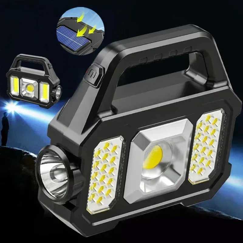 Multifunctional COB Searchlight LED Strong Light Flashlight Solar Charging Waterproof Outdoor Emergency Lighting Work Light M251117