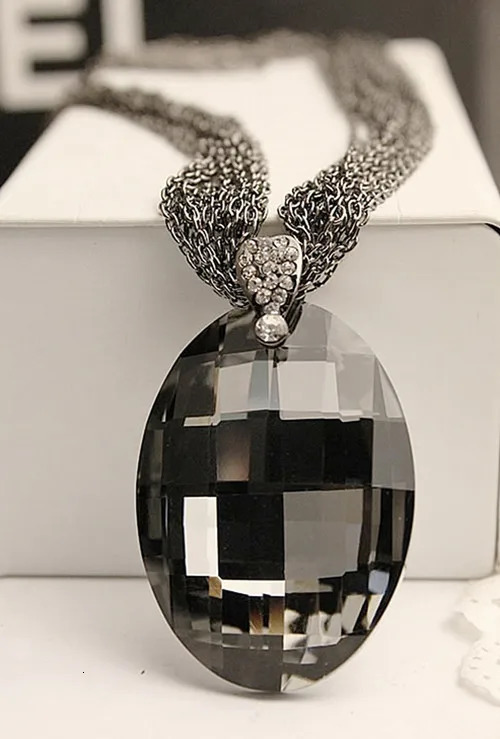 Gold Color Black Oval Glass Crystal Pendant Charm Multi-Chain Long Chain Necklaces for Women Summer Party Gift 251114