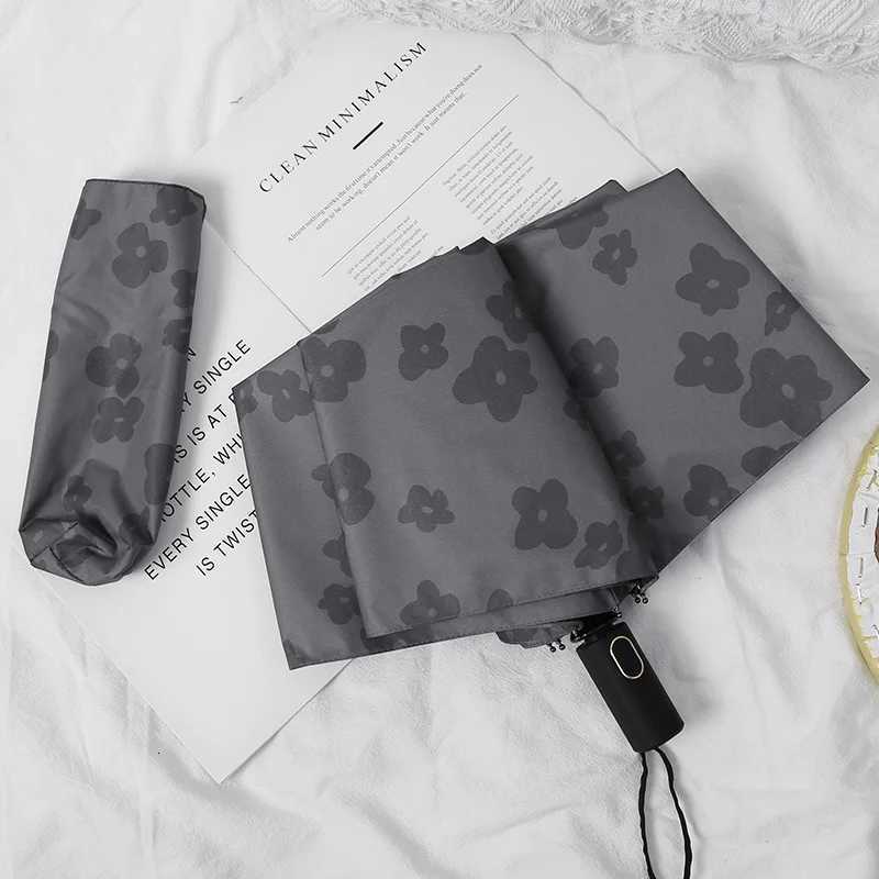 INS Abstinence Style Black Small Floral Automatic Umbrella Women Outdoor Shopping Sunny Folding Umbrella UV-Protection Umbrella C251117