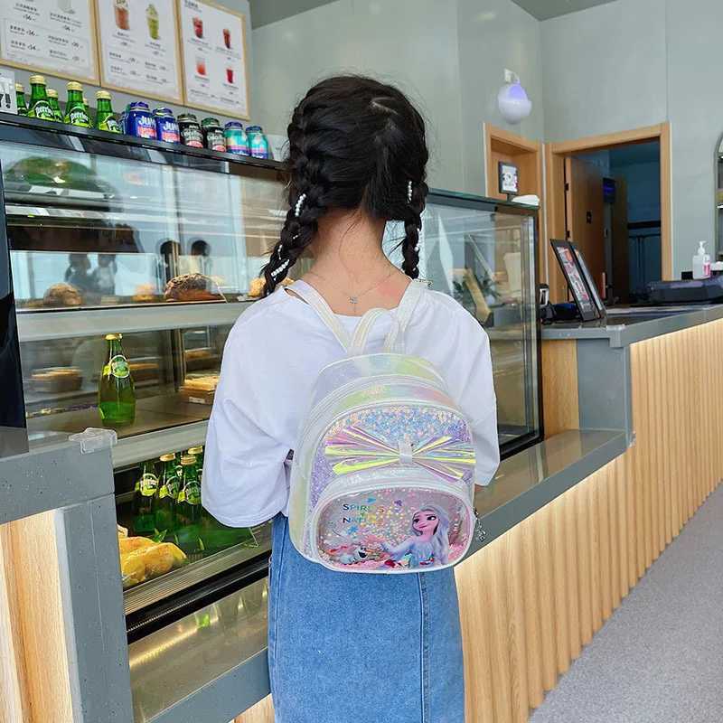 Disney Disney Frozen Backpack Glitter Frozen Elsa Anna Princess Childrens Backpack Fashion Girl Kavay PU Leather Travel Backpack GiftXJ250417