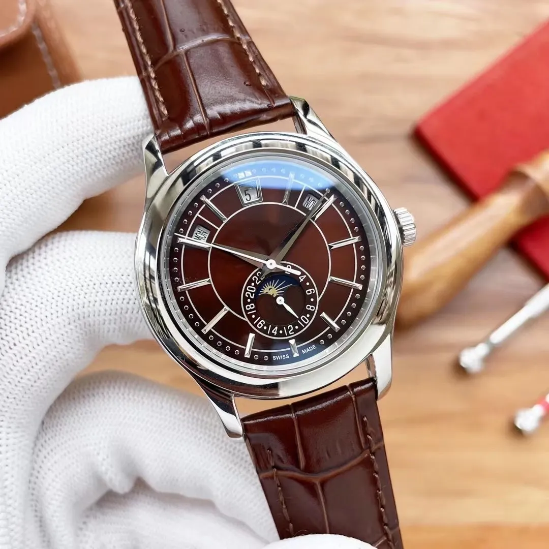 Top-quality classic style men's fully mechanical automatic watch with stainless steel / calf leather strap. High-quality men's AAA grade watch. 01