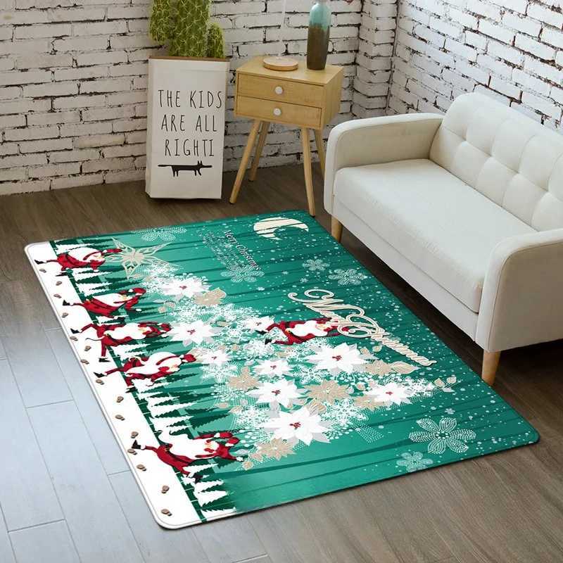 Christmas Santa Claus Rug Carpet Mat for Living Room Home Decoration Merry Christmas with Tree Candy Cane Snowflake PlaidM251117