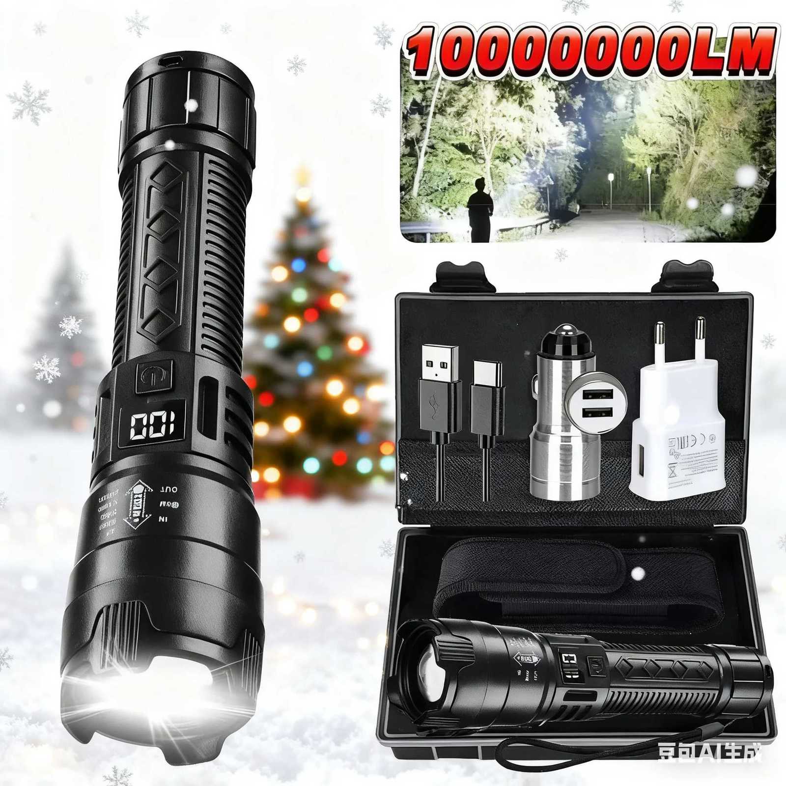 High Power 2000LM LED Flashlight Built-in Battery USB Rechargeable Strong Light Tactical Torch Outdoor Camping Hiking Lantern M251117