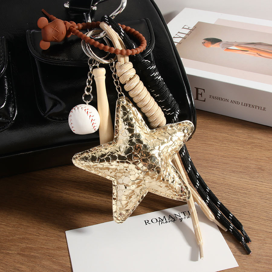 designer bag charm versatile fashion pu big star baseball braided rope fashion style bag pendant lanyard creative phone charm