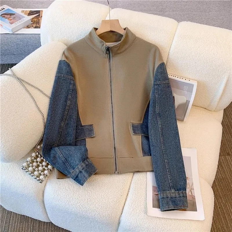 Y2K Vintage Denim Two-Piece Set Patchwork Long Sleeve Coat & High Waist Wide Leg Pants for Women - Loose Straight Fit C260312