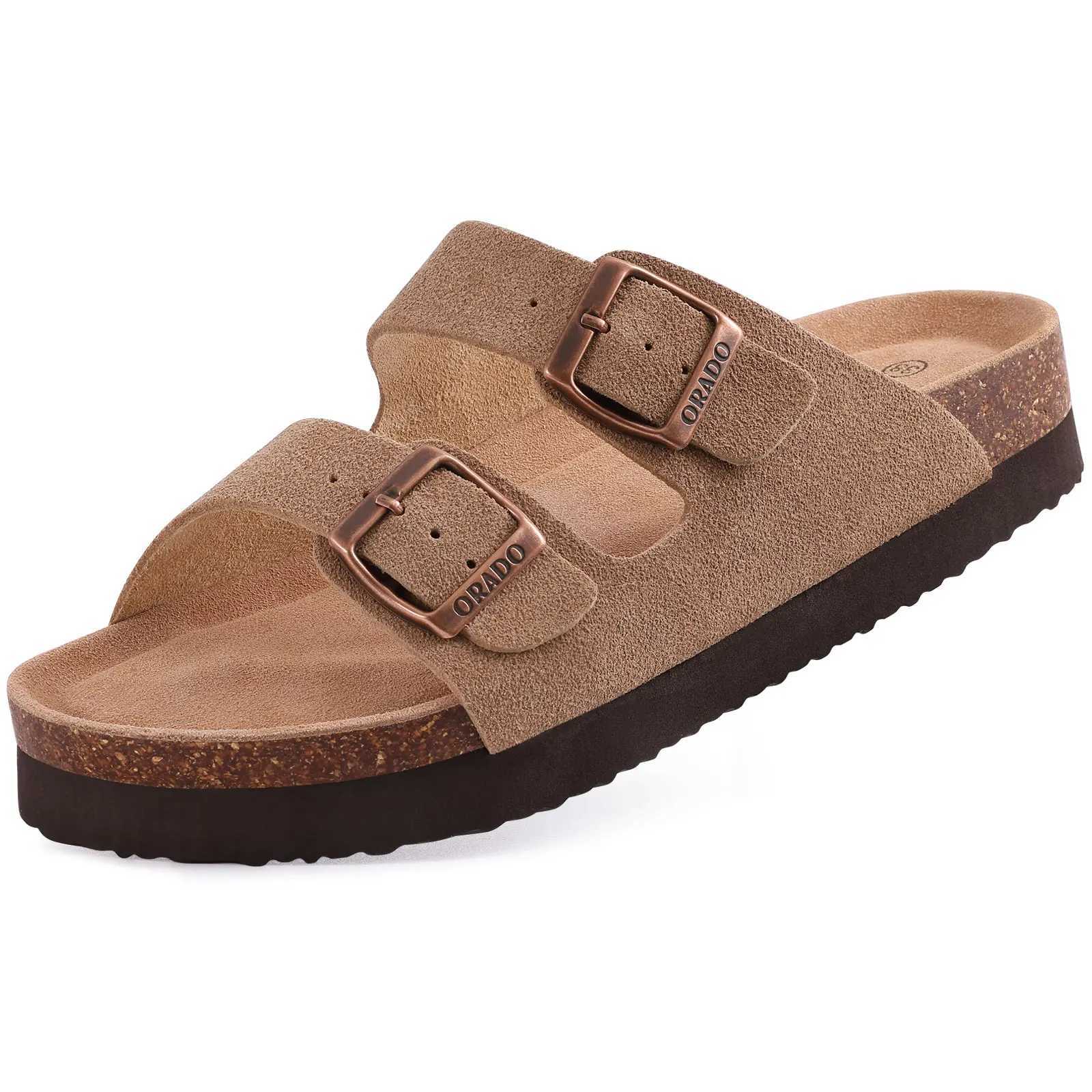 Popular classic Arizoan mens suede slider mens Clogs sandals cowhide surface outdoor anti slip slider with adjustable buckle strap Y250417