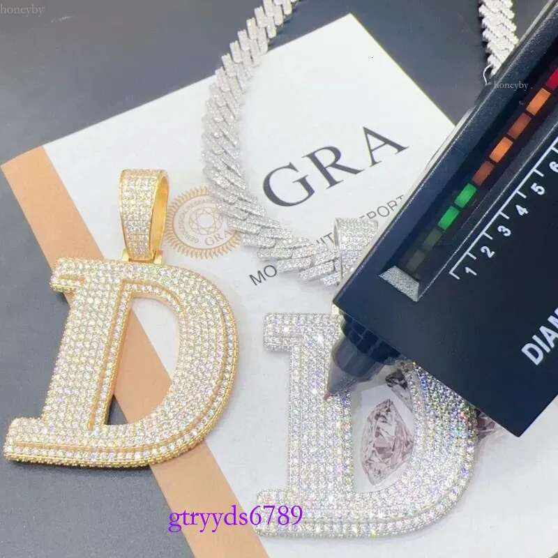 3mm 24inch Rope Chain Jewelry for Men Women Nice GiftA-Z Sterg Sier Shiny Moissanite Letter Pendant with