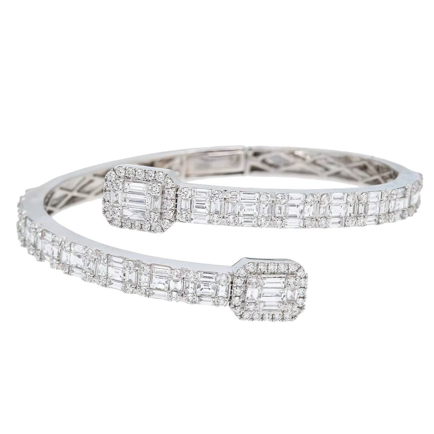 Hip Hop Men Jewelry Iced Out Baguette Moissanite Bangle Bracelet 925 Sterling Silver Rose Gold Wrap Statement Stackable Bangle