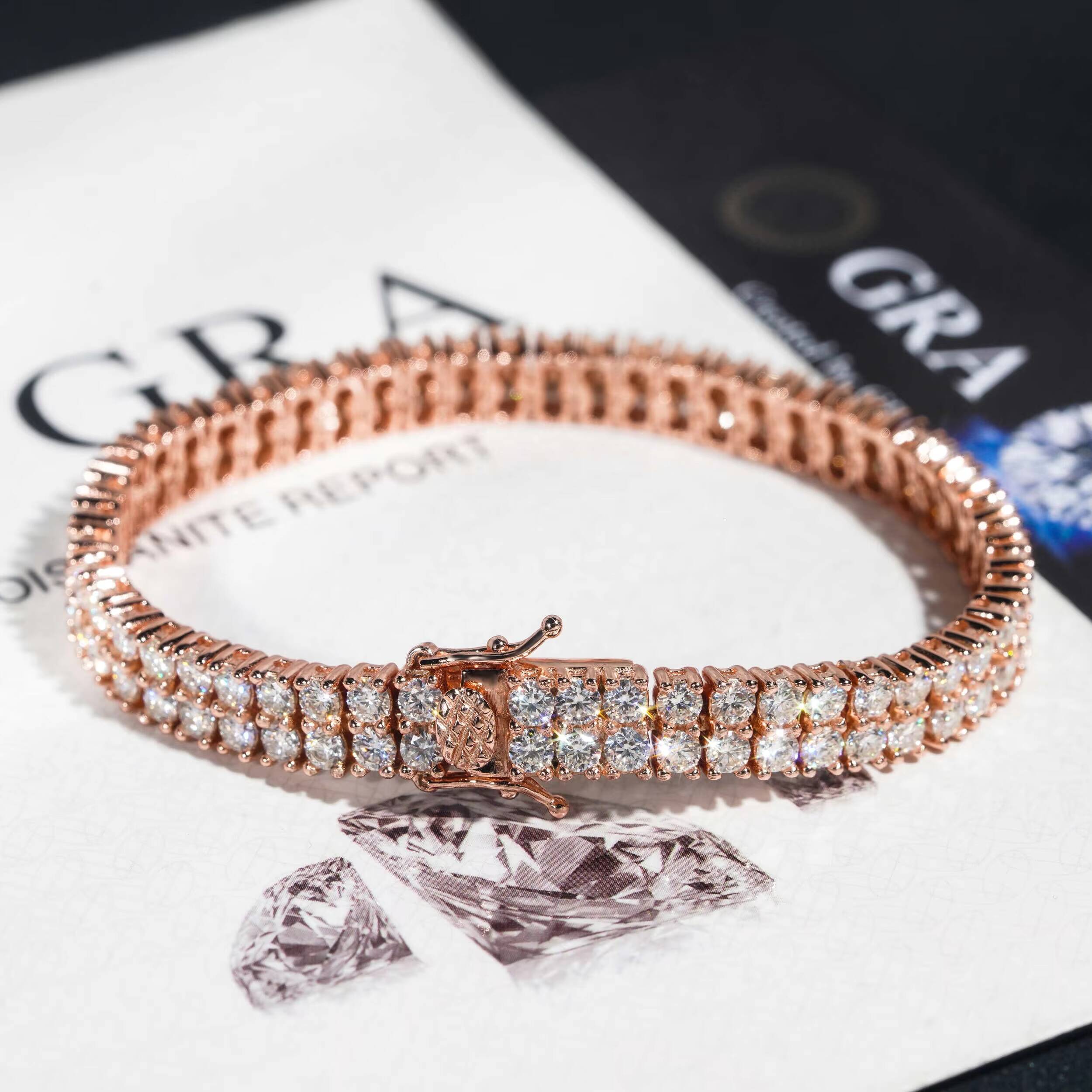 Double Rows Diamond 6mm Width Tennis Chain Silver 925 Vvs Moissanite Hip Hop Jewelry Lab Diamond Tennis Bracelet