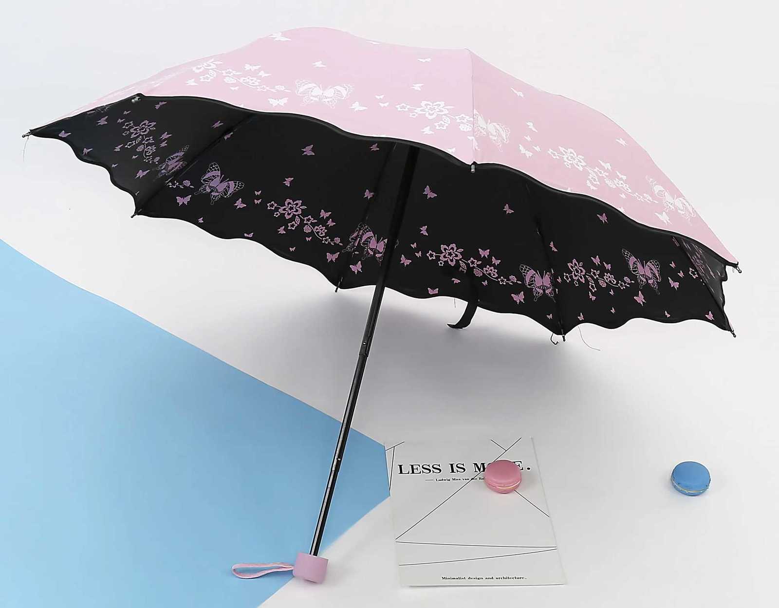 Stylish Butterfly Print Foldable Umbrella Inside and Outside Design Ladies Rain and Sun Protection Perfect Gift C251117