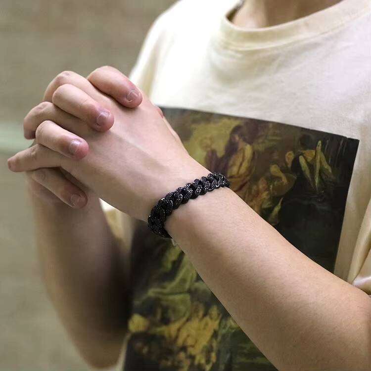 Luxury Men Prong Settling 3 Row Cuban Chain Moissanite 925 Sterling Silver VVS Black Moissanite 12mm Miami Cuban Bracelet