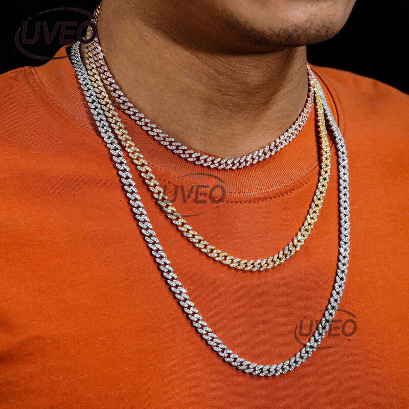 Sterling Silver VVS Iced Out 925 Gold Jewelry Moissanite Cuban Chain Hiphop Pass Dias Tester Pendant Cuban Link Chains High Quality Gift Moissanite Ch