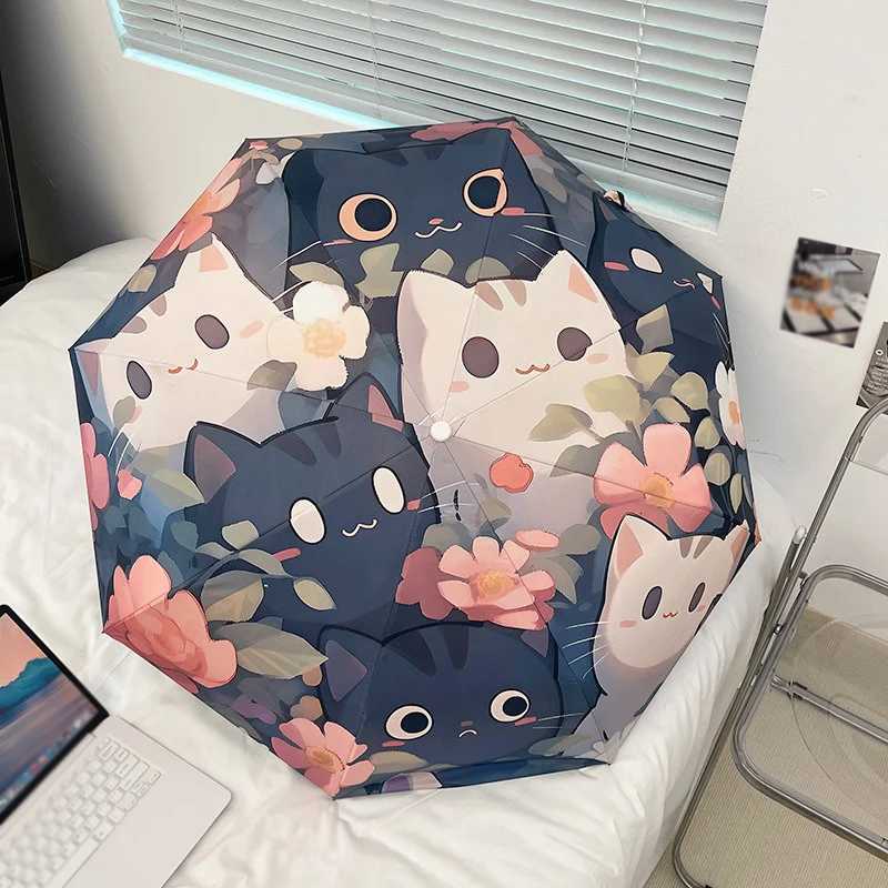 Cute Cat Folding Umbrella Sun and Rain Protection Dual-use Umbrella UV Protection Portable Sun Umbrella Automatic Umbrella C251117