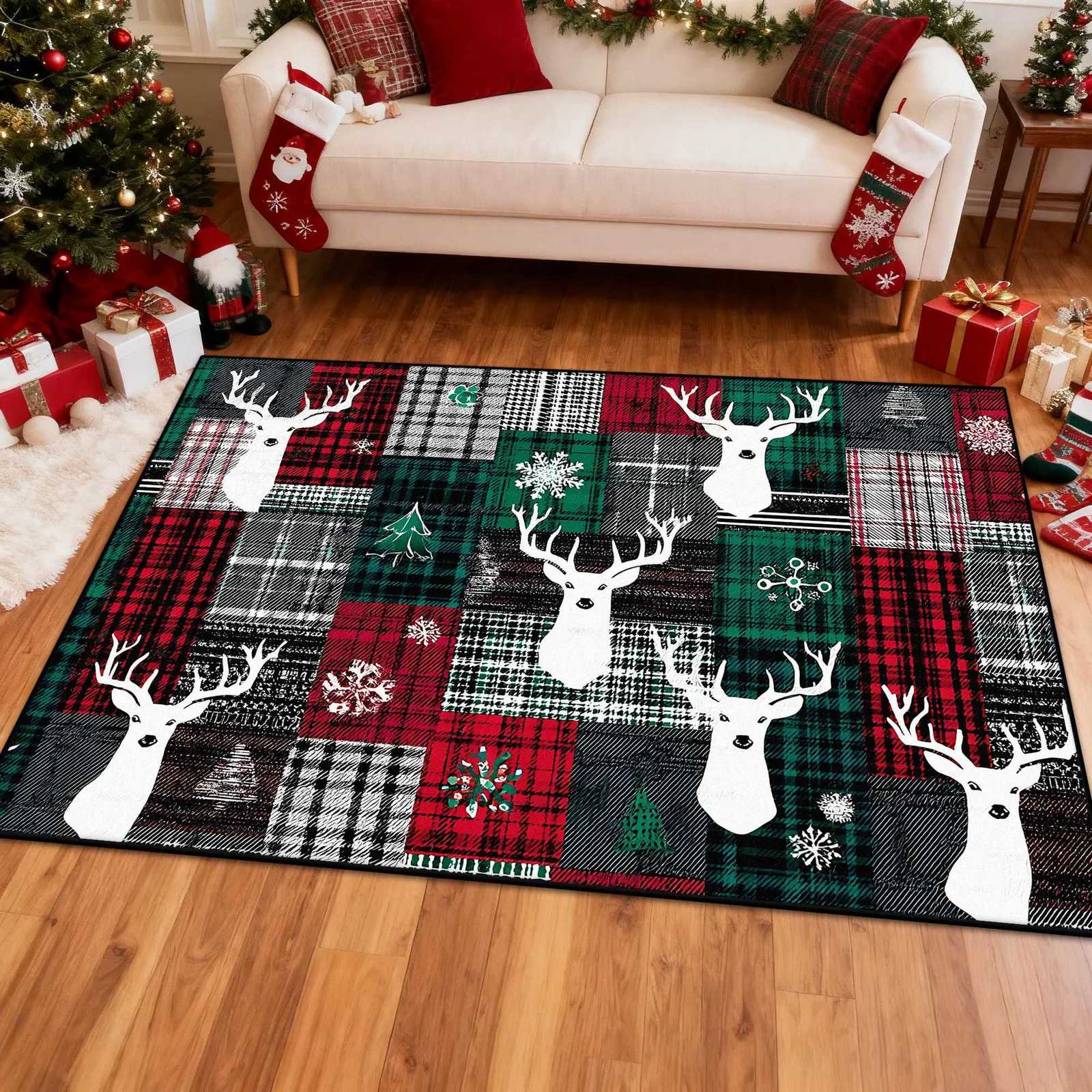 Red Grid Christmas Rugs Living Room American Decoration Sofa Table Carpet Customizable Kids Bedroom Bedside Non-slip Floor MatsM251117