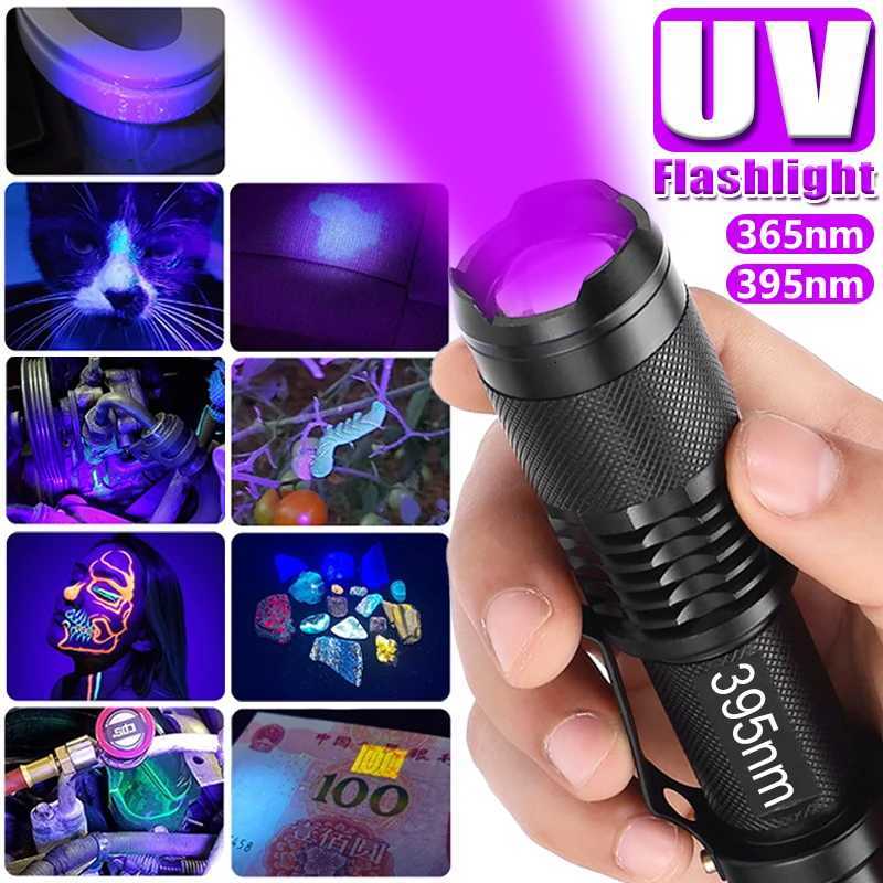 LED UV Flashlight Battery Powered Zoomable Ultraviolet Torch Ultra Violet Flashlights Pet Urine Stain Fluorescent Agent Detector M251117