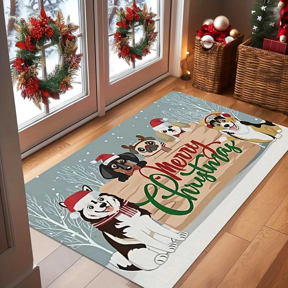 1pc Christmas Dog Mat Merry Bright Holiday indoor and outdoor rear front door welcome mat winter door matM251117