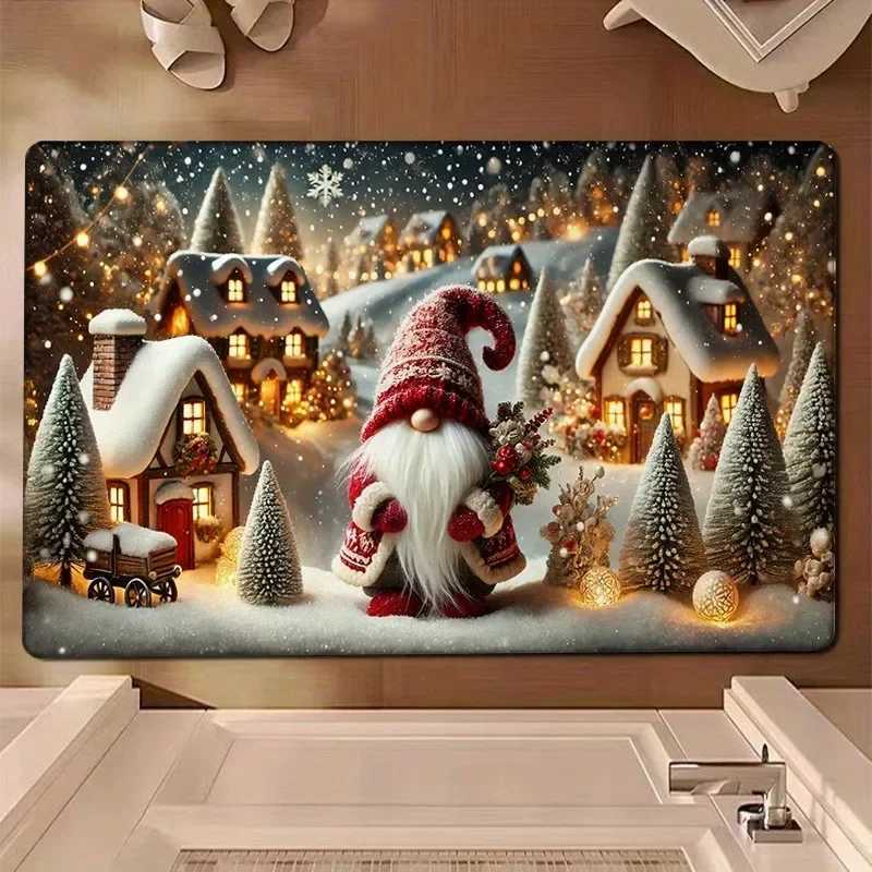 Christmas decoration door mat dwarf winter snow pattern non-slip absorbent floor mat suitable for home room bathroom kitchenM251117