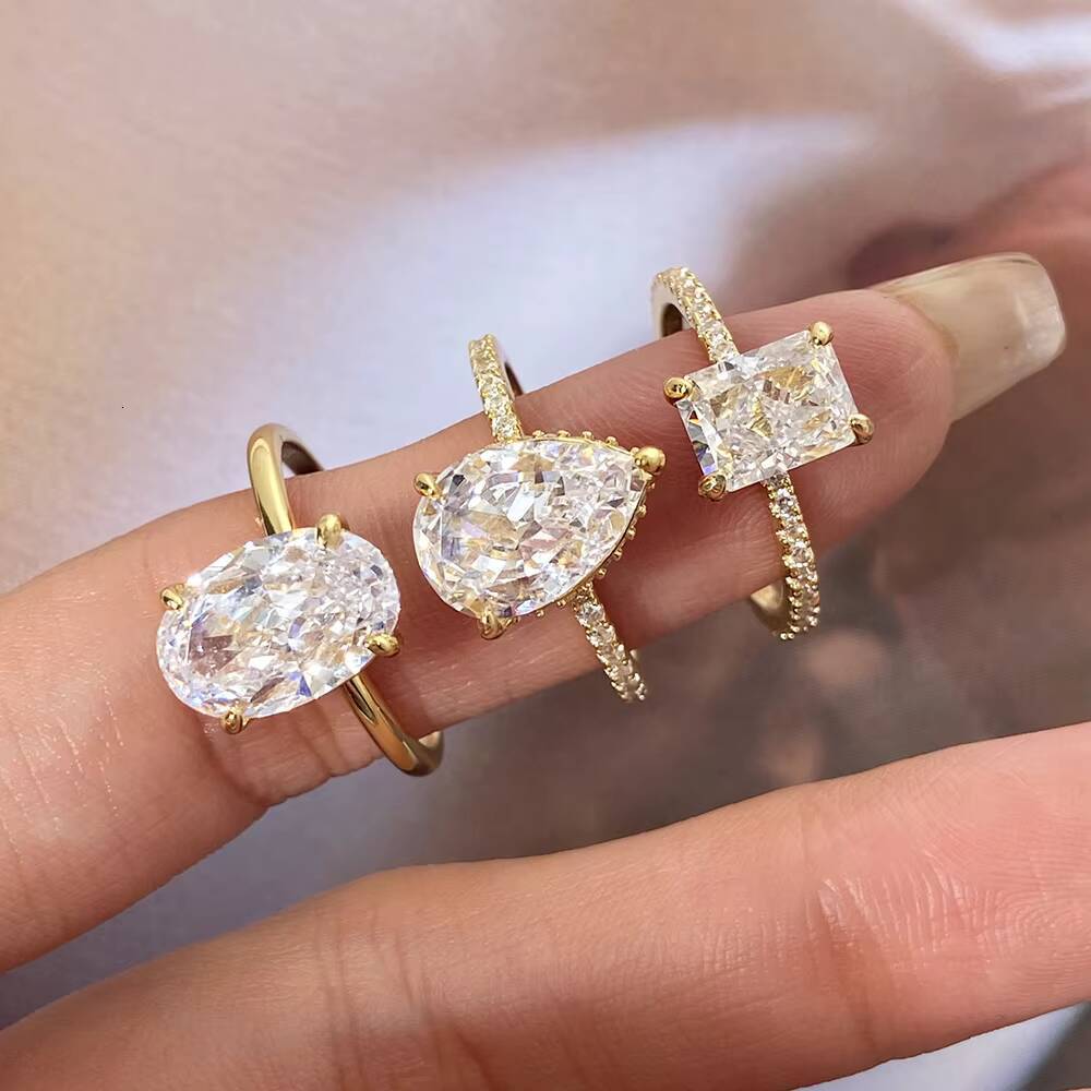 Luxury 925 Sterling Silver Fine Jewelry Pear Shape Cubic Zirconia Wedding Engagement Ring Non-Fade Bling Iced Pear CZ for Women