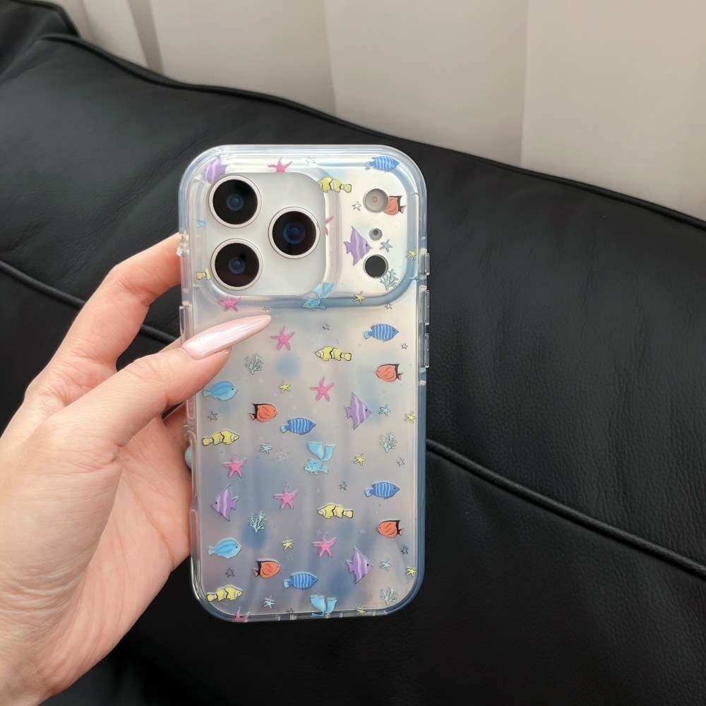 Full Screen Underwater Creatures Phone Case Compatible with iPhone 17/16 Pro Max Cartoon Bracelet Case iPhone 15/14 Pro