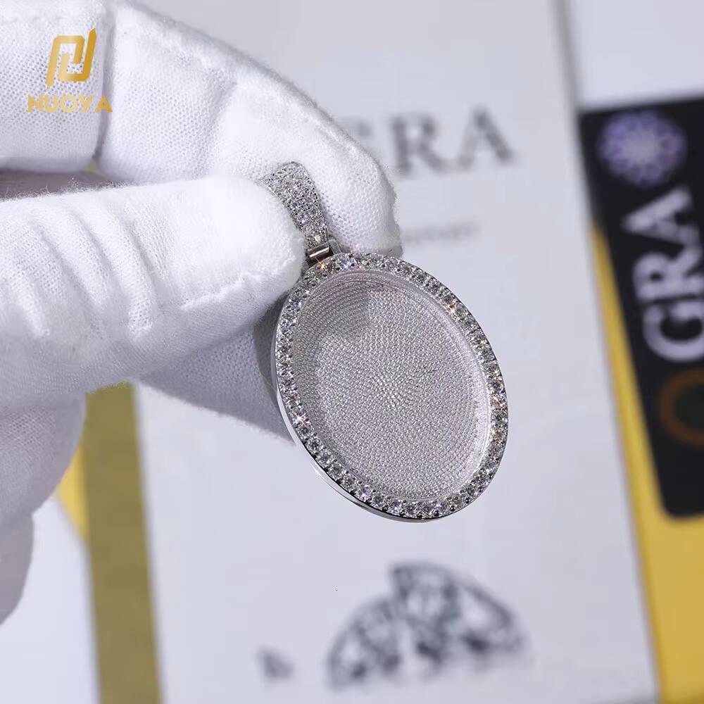 NUOYA 925 Silver VVS Moissanite Diamond Pendant Custom Oval Photo Charm Pendant Iced Out Hip Hop Memorial Jewelry for Men Women