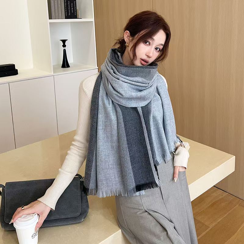 T494 new scarf for women in autumn and winter, Korean style, all-match plaid thickened, student couple scarf, cashmere to keep warm