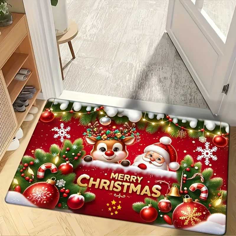 Santa Claus Elk Christmas Doormat Non-Slip Indoor Outdoor Welcome Mat Festive Holiday Decor for Entrance Bathroom PatioM251117