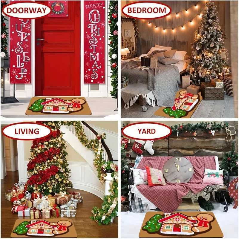 VIKAMA Gingerbread House Print Floor Mat Festive Entrance Welcome Carpet Christmas Vibe Soft Absorbent Non-Slip Home DecorM251117