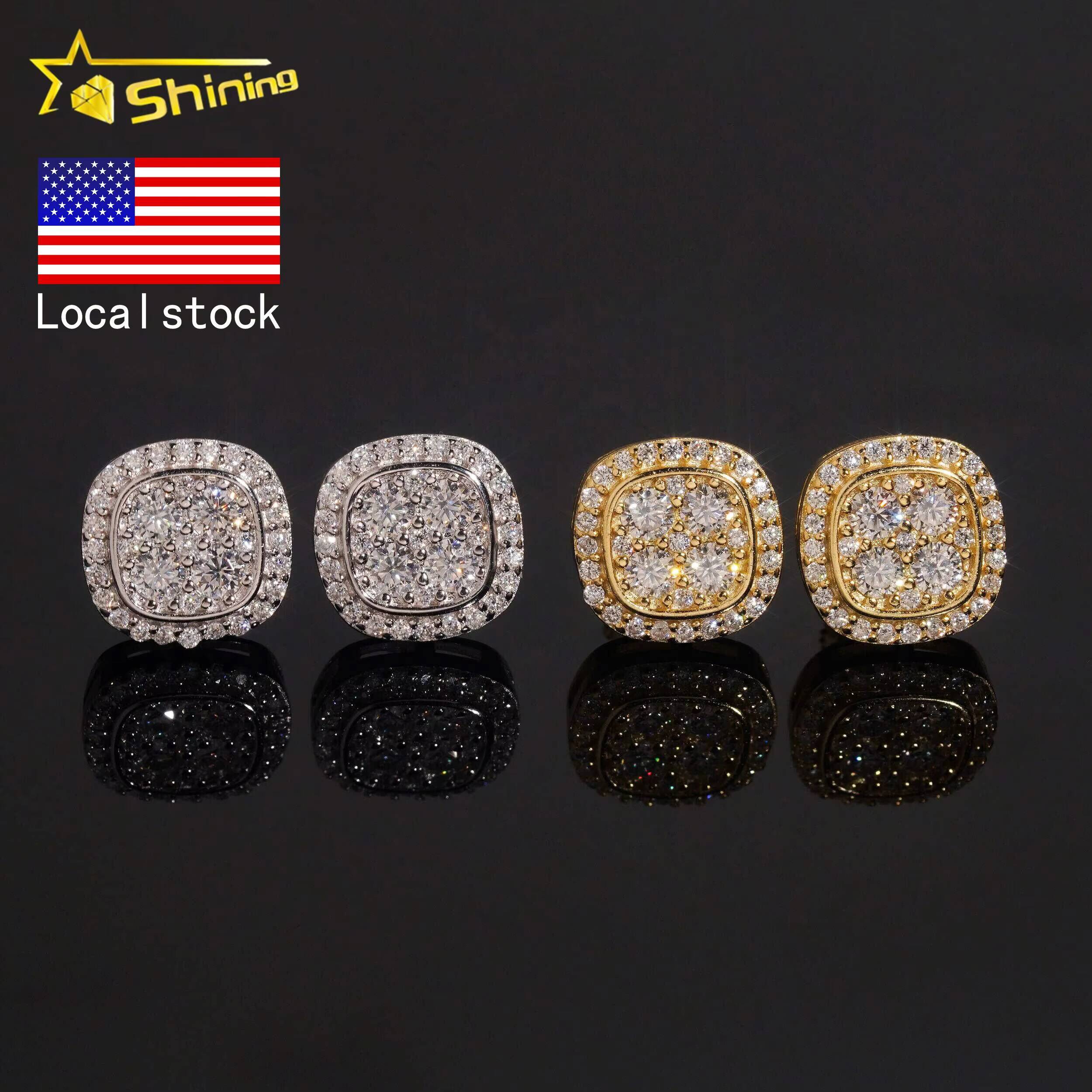 Local Stock Fast Shipping Iced Out Jewelry Screw Back Hip Hop 925 Silver VVS Moissanite Earrings