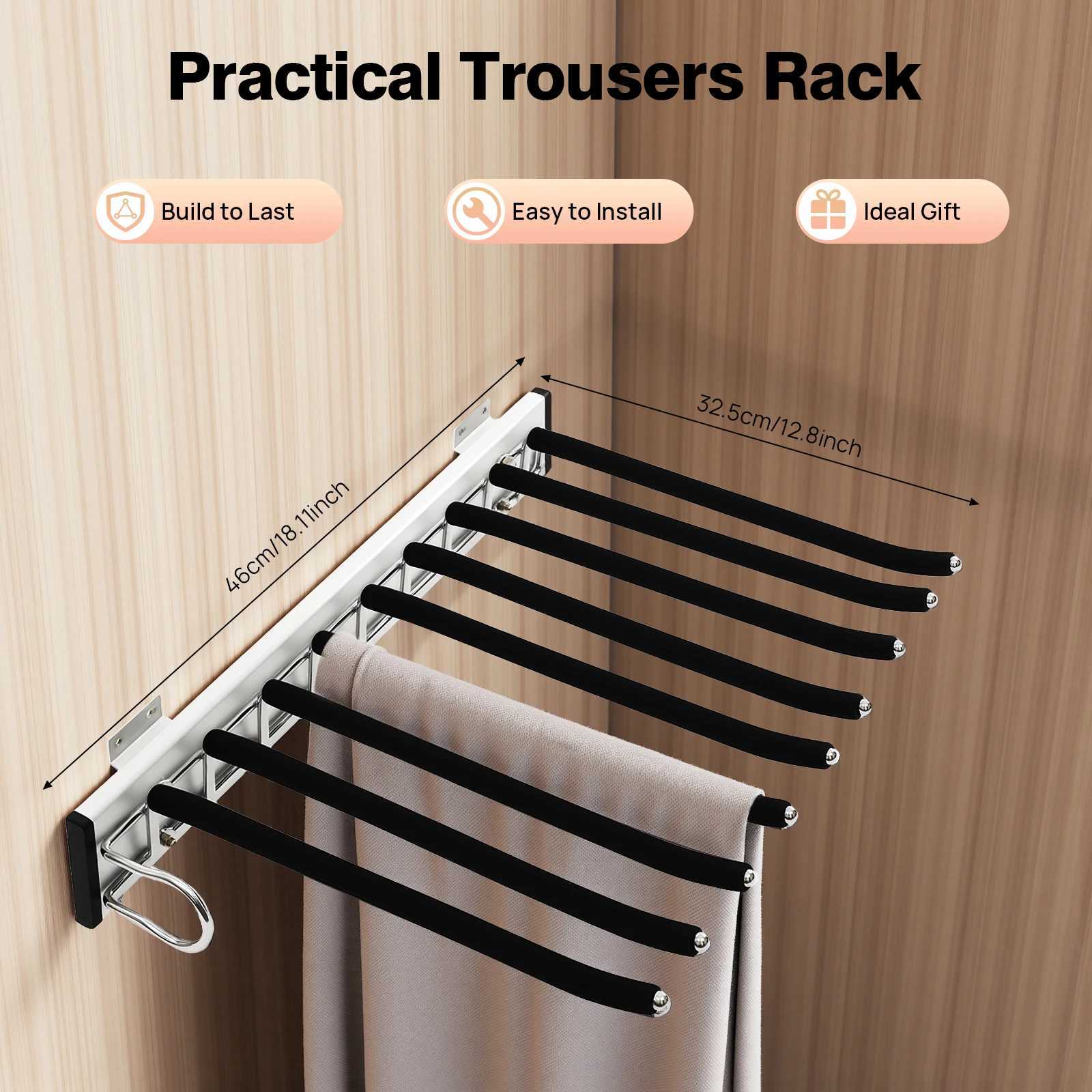 9 Arms Pull Out Trousers Rack Wardrobe Pants Organizer Retractable Closet Pants Hanger Right Left Side Mount C251117