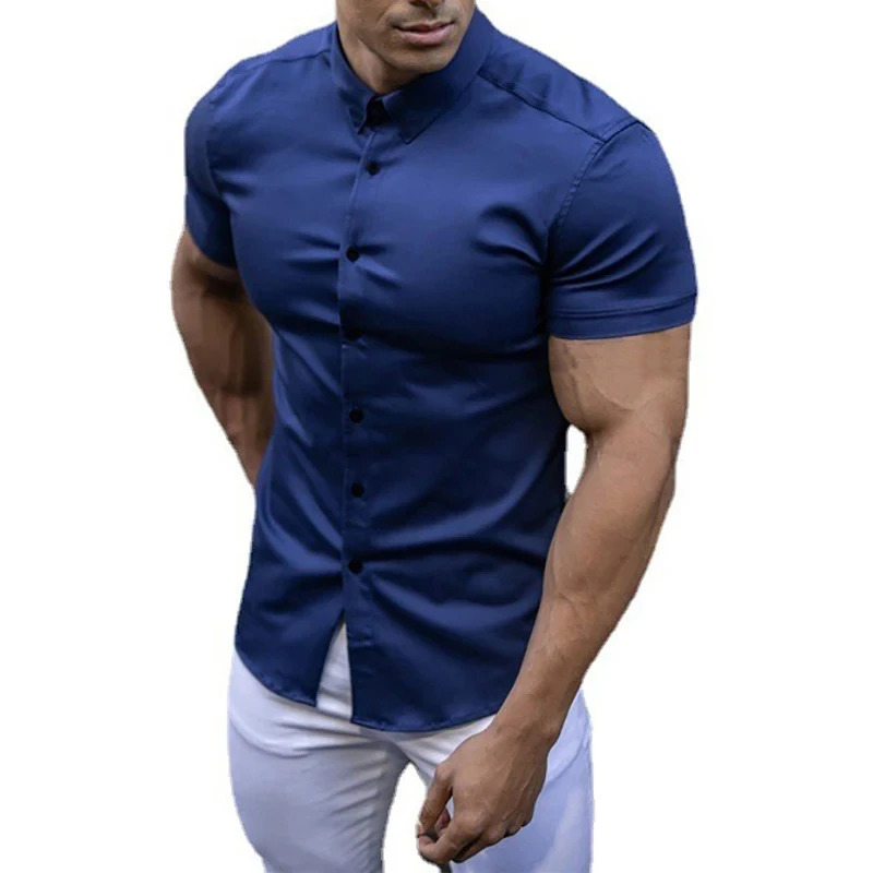 Summer Mens Casual Formal Single-breasted Shirt Fashion Loose Classic Slim Short Sleeve Solid Color Fashionable Shirt 250417