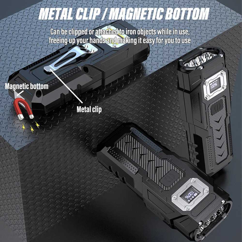 Super Bright LED Flashlight Rechargeable Torch Portable Work Light Outdoor Camping Light with High Brightness COB Side Light M251117