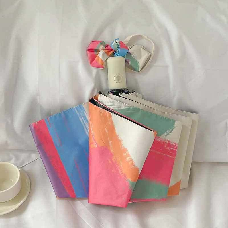 Rainbow graffiti simple sun protection umbrella foldable portable hand-powered automatic umbrella for sunny and rainy days C251117