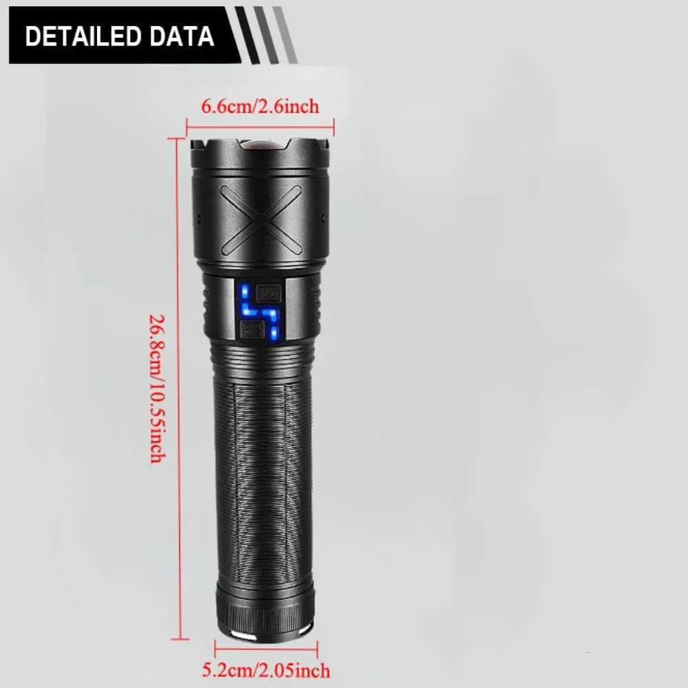 24000mAh Ultra Bright LED Flashlight USB Rechargeable Zoom Flashlights Long Range 8000M Tactical Torch Camping Fishing Work Lamp M251117