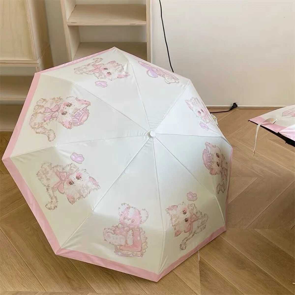 Cute Umbrella Thick Black Glue Fully Automatic Umbrella Rabbit Pink Sunshade for Waterproof Sunproof UV Umbrellas C251117