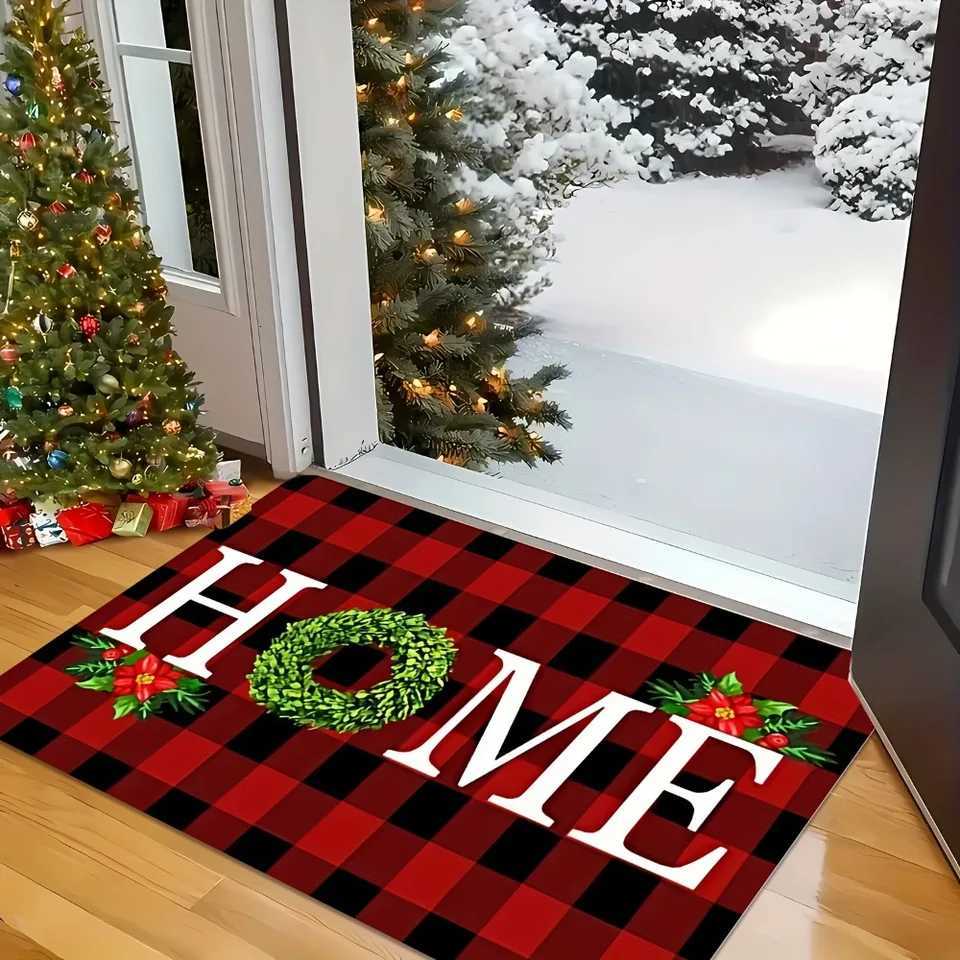 1pc Red Door Mat Marry Christmas Tree Santa Claus Print for Home Room Decor Non-slip Door Rug Cozy Carpet for New Year ChristmasM251117