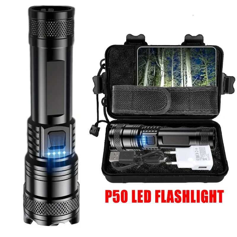 Powerful Flashlights Type C Rechargeable Zoom Torch Light High Power LED Flashlight Built-in Battery For Camping Emergency Lamp M251117