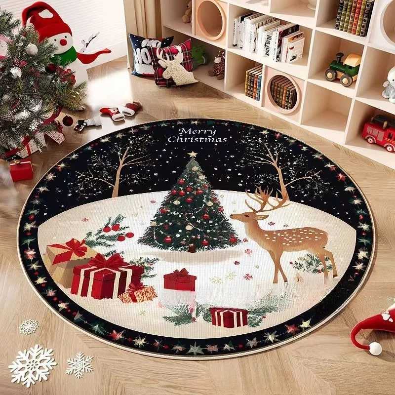 2025 Fleece Anti-Slip Festive Rug Christmas Series Theme Round Carpet Crystal for Living Room and Bedroom DecorationM251117