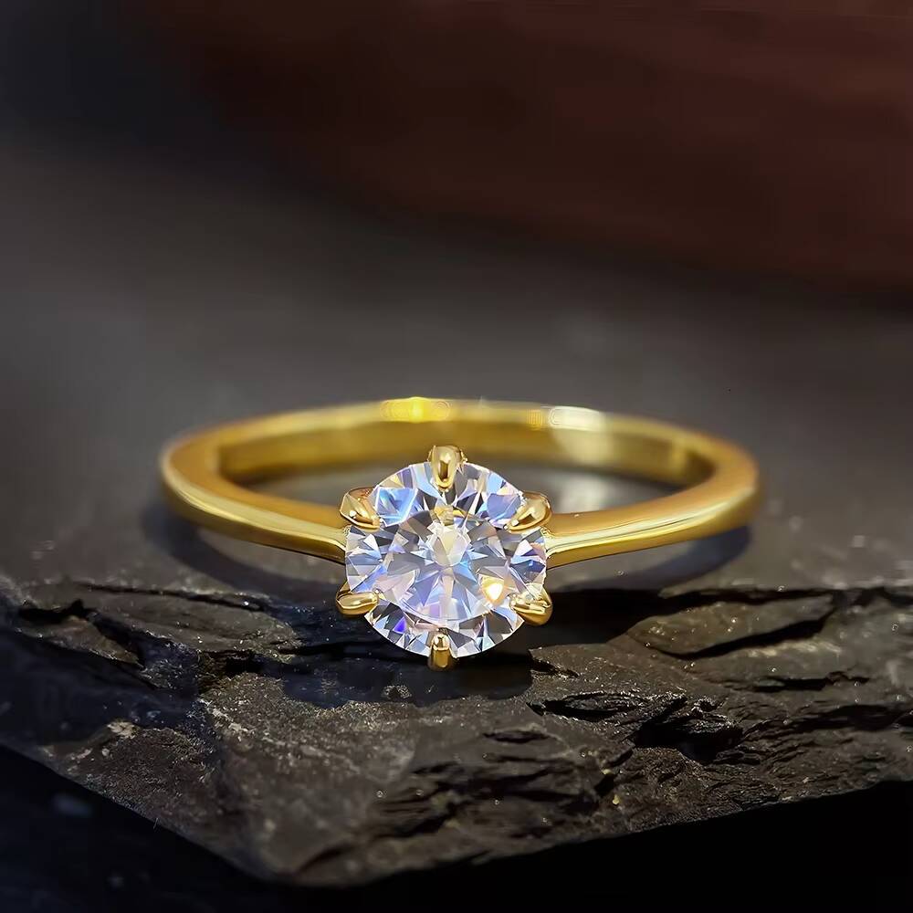 FOXI 925 Sterling Silver Pure Gold Plated Moissanite VVS Radiant Cut Engagement Prime Soild 18K Gold Ring for Wedding Jewelry